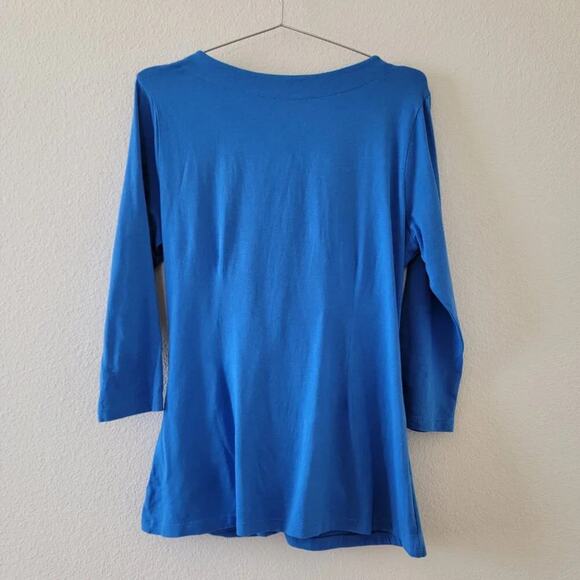 Soft Surroundings Faux Wrap Top Periwinkle Blue Pima Cotton Womens Size L - Picture 6 of 9